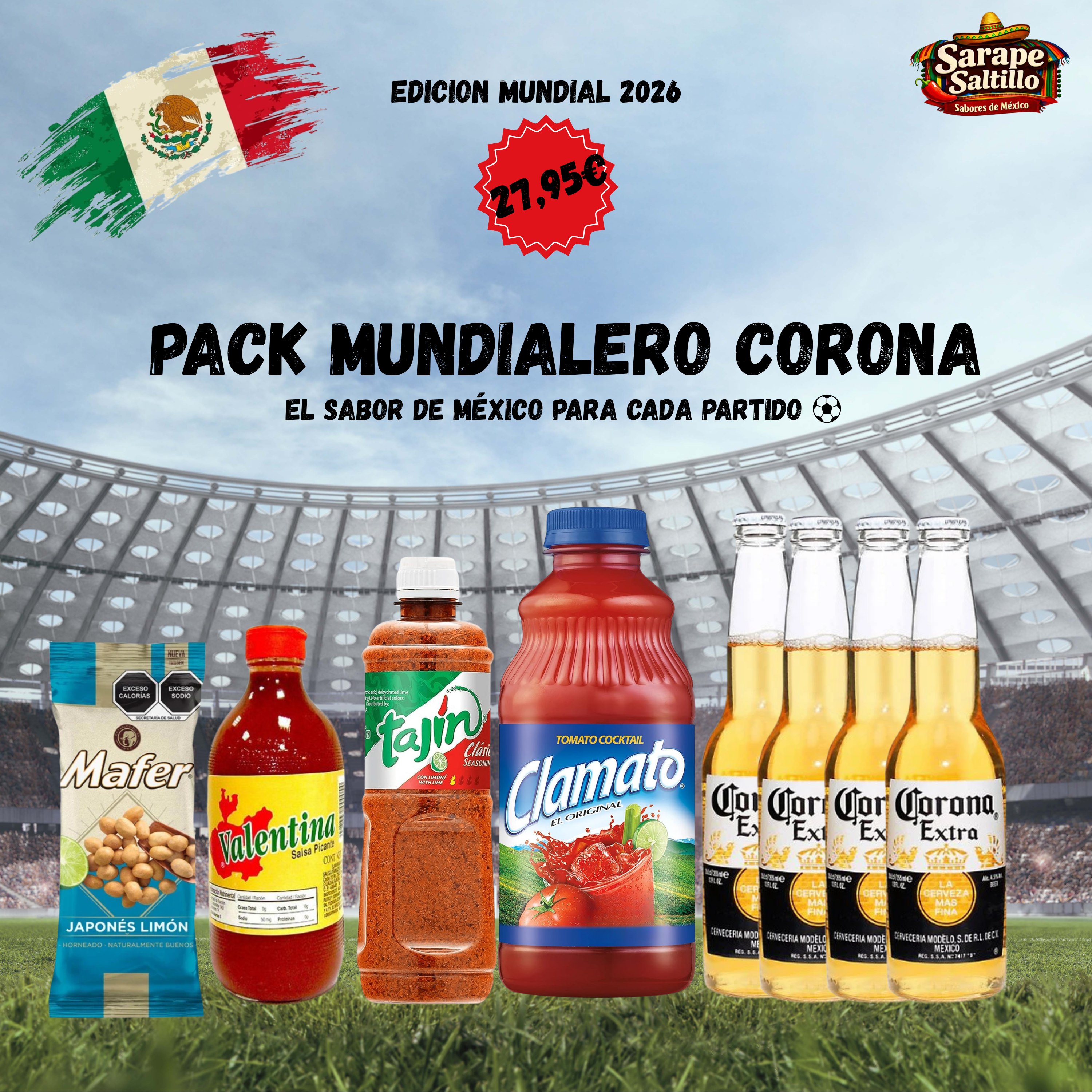 Pack Mundialero Corona ⚽🇲🇽 | Corona, Clamato, Tajín, Valentina y Cacahuates Japoneses