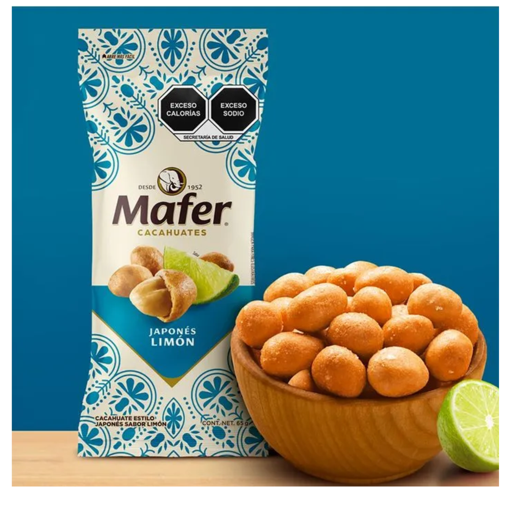 Mafer Cacahuates Japonés Limón 65g – Botana Mexicana Crujiente con Sabor a Limón | Snack Mexicano Original