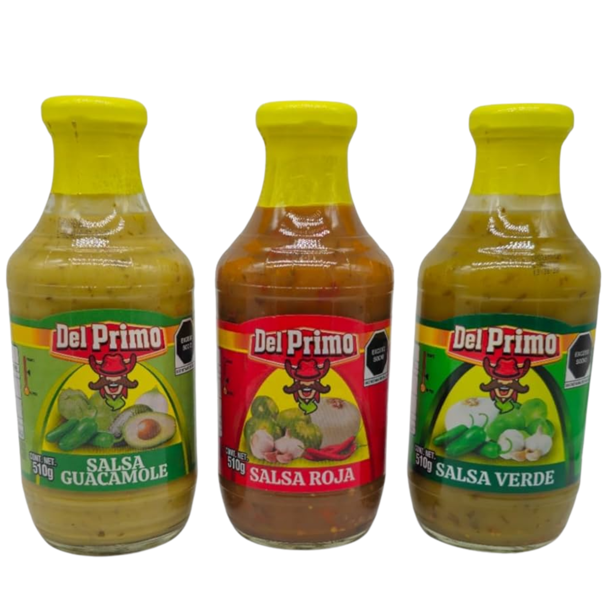 Pack 3 Salsas Mexicanas Del Primo 510g – Verde, Roja y Guacamole | Sabor Casero para Tacos y Antojitos